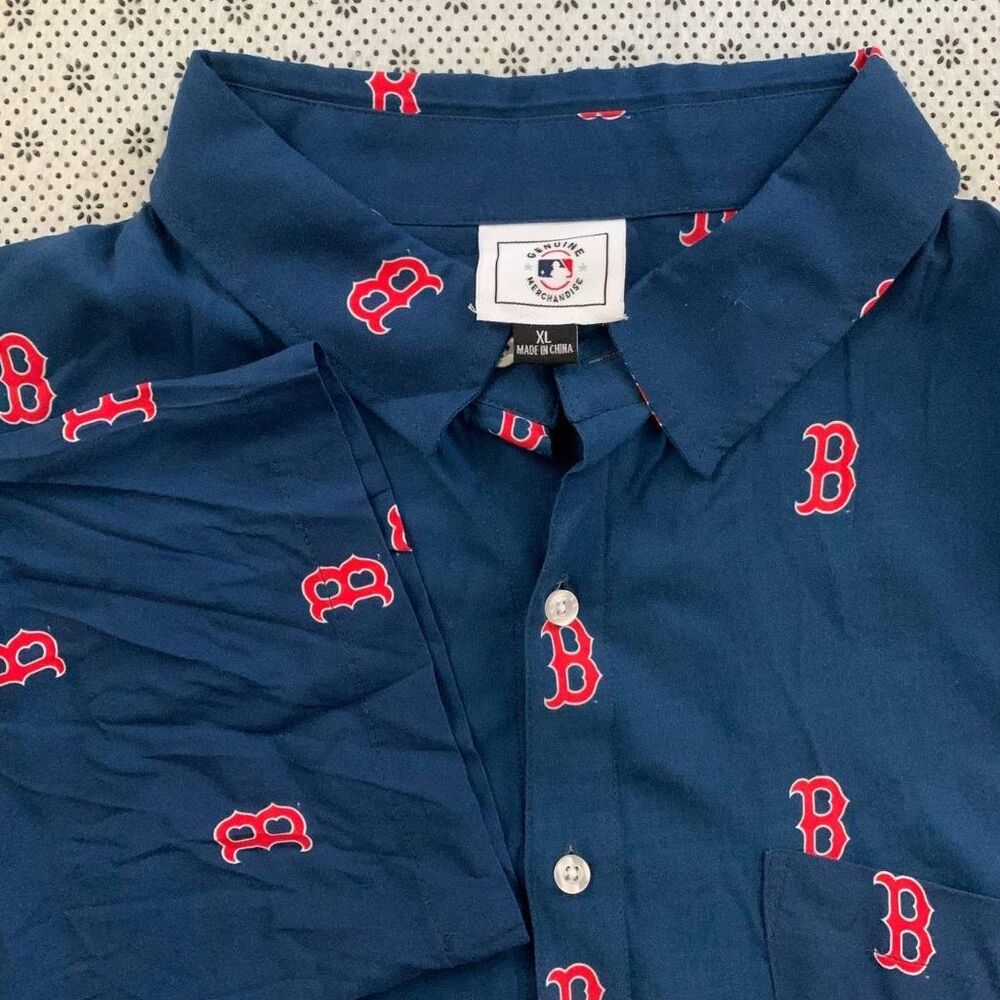 MLB Genuine Merchandise Boston Red Sox Button Down Shirt XL Navy Viscose